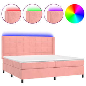Box spring postel s matrací a LED růžová 200x200 cm samet - obrázek 2