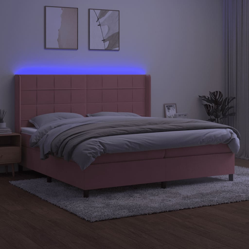 vidaXL Boxspring met matras en LED fluweel roze 200x200 cm afbeelding