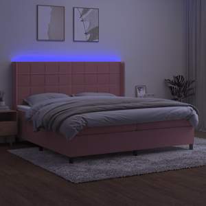 Box spring postelja z vzmetnico LED roza 200x200 cm žamet - slika 3