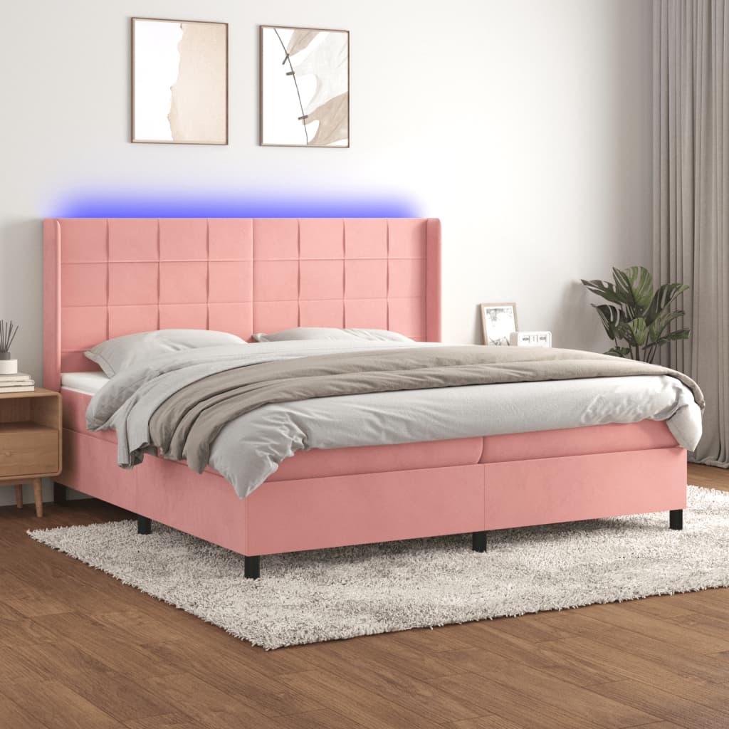 Sommier tapissier avec matelas et LED Rose 200x200 cm Velours