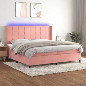 Box spring postel s matrací a LED růžová 200x200 cm samet - obrázek 1