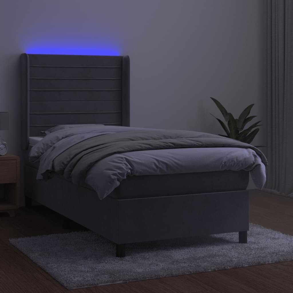vidaXL Boxspring met matras en LED fluweel lichtgrijs 80x200 cm afbeelding