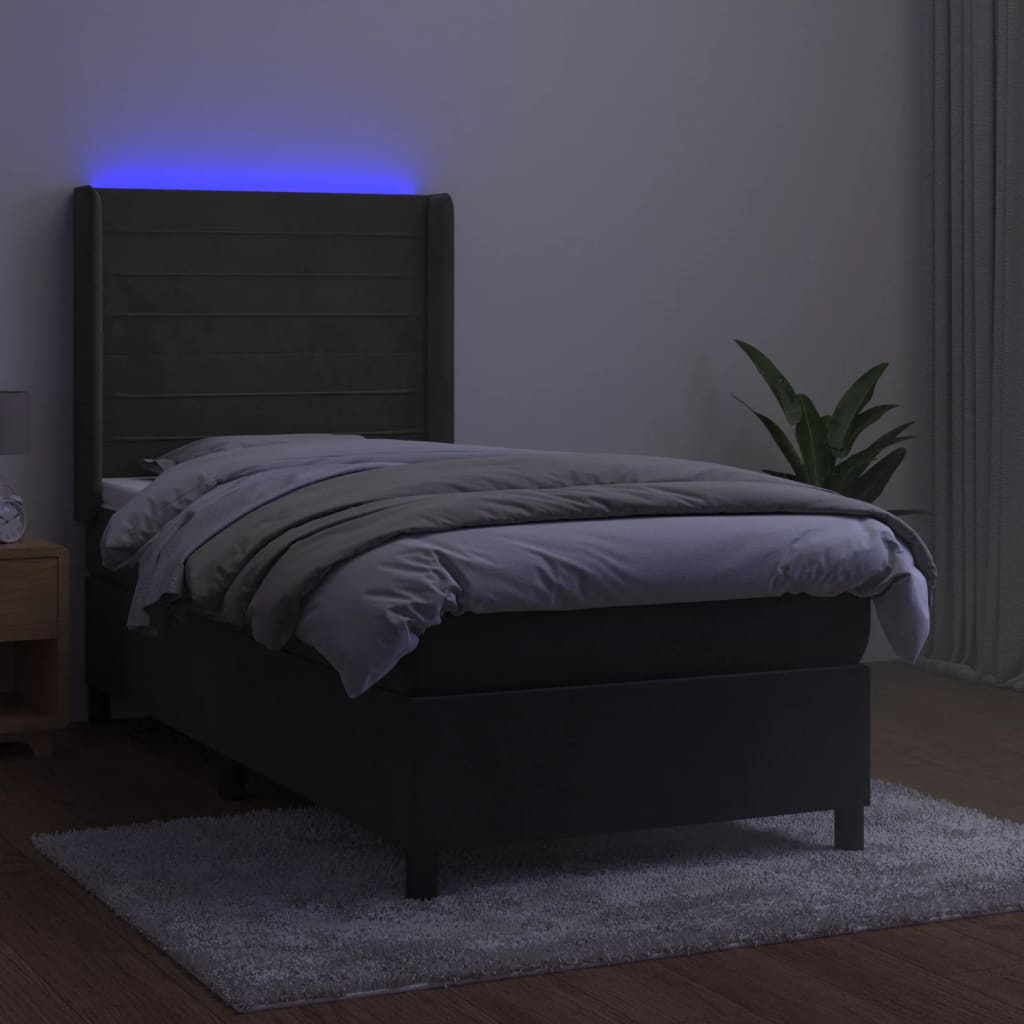 vidaXL Boxspring met matras en LED fluweel donkergrijs 90x190 cm afbeelding