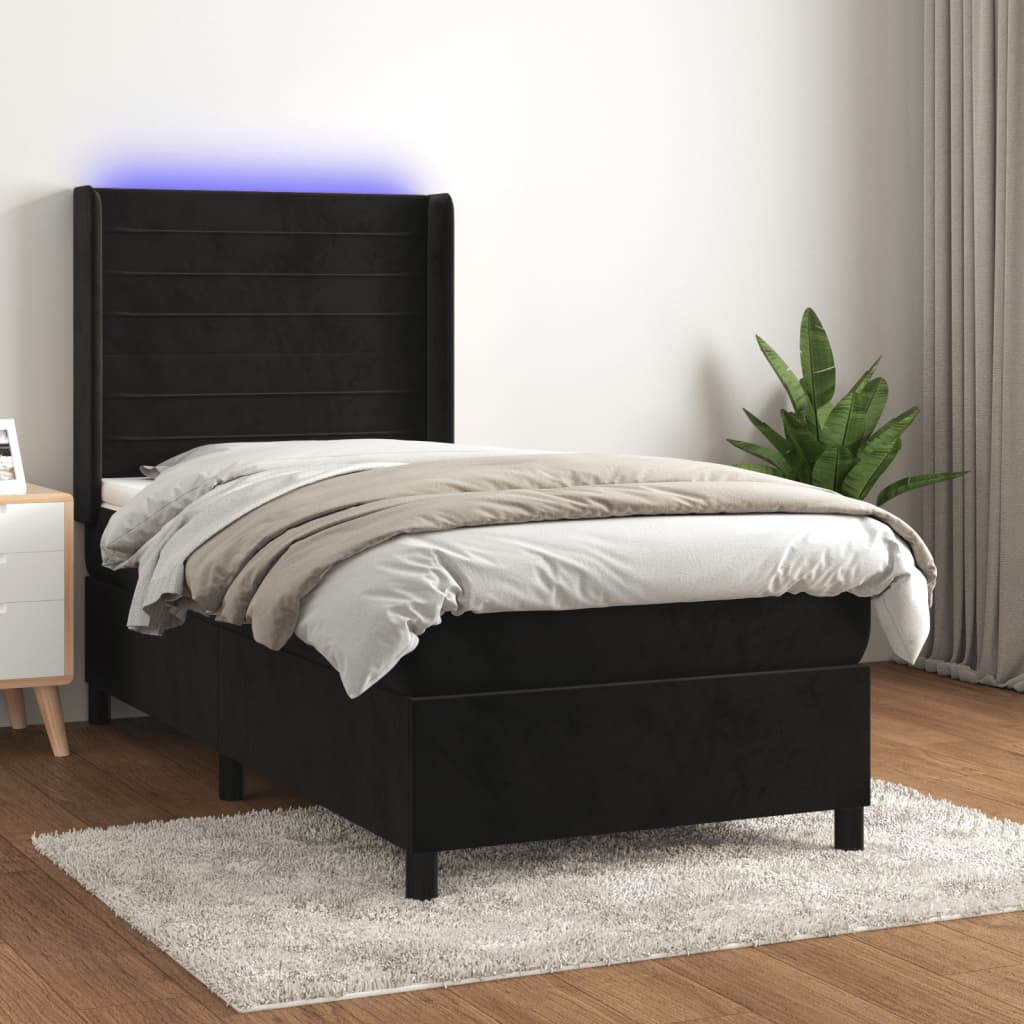Box spring postel s matrací a LED černá 90x190 cm samet