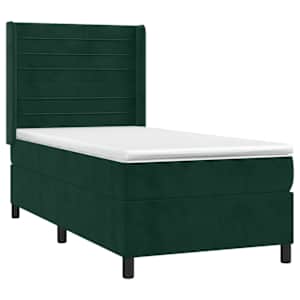 Box spring postel s matrací a LED tmavě zelená 90x190 cm samet - obrázek 4