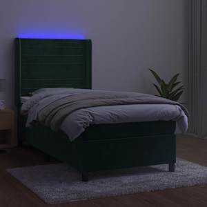 Box spring postel s matrací a LED tmavě zelená 100x200 cm samet - obrázek 3