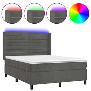 Box spring postel s matrací a LED tmavě šedá 140x190 cm samet - obrázek 2