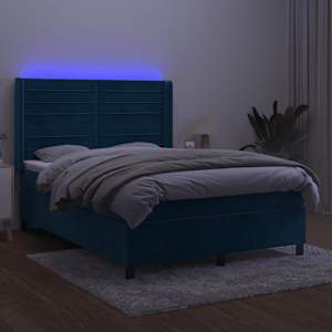 Box spring postel s matrací a LED tmavě modrá 140x190 cm samet - obrázek 4