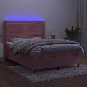 Box spring postel s matrací a LED růžová 140x190 cm samet - obrázek 3