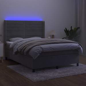 Box spring postelja z vzmetnico LED svetlo siva 140x200cm žamet - slika 3