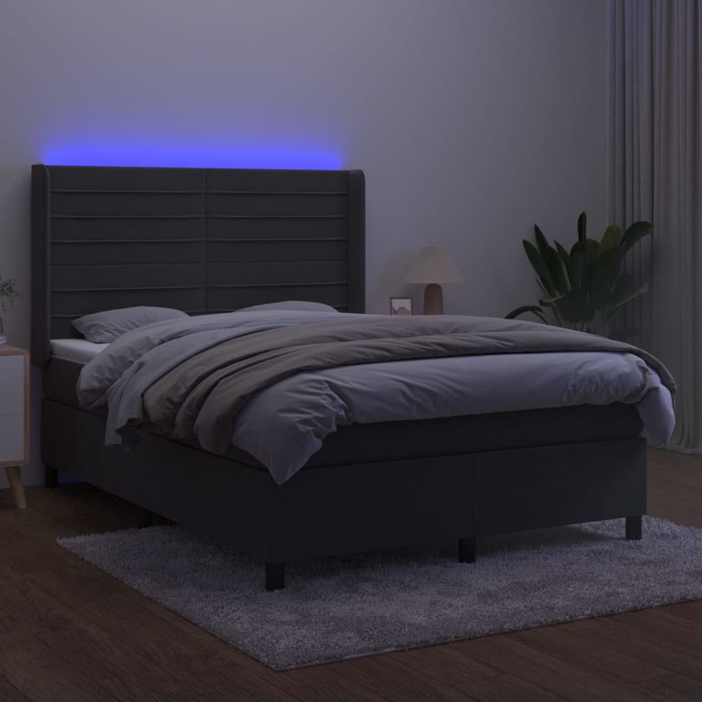 vidaXL Boxspring met matras en LED fluweel donkergrijs 140x200 cm afbeelding