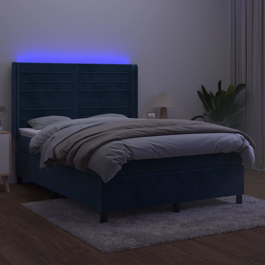vidaXL Boxspring met matras en LED fluweel donkerblauw 140x200 cm afbeelding