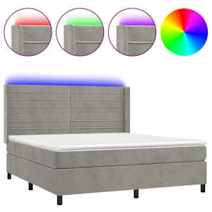 Box spring postel s matrací a LED světle šedá 160x200 cm samet - obrázek 2