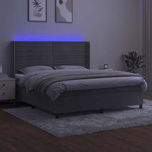 Box spring postelja z vzmetnico LED svetlo siva 160x200cm žamet - slika 3