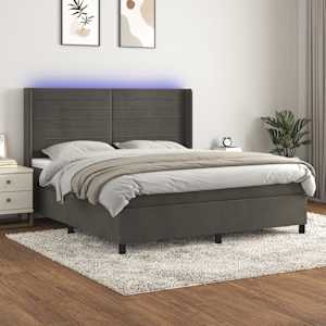 Box spring postel s matrací a LED tmavě šedá 160x200 cm samet - obrázek 1