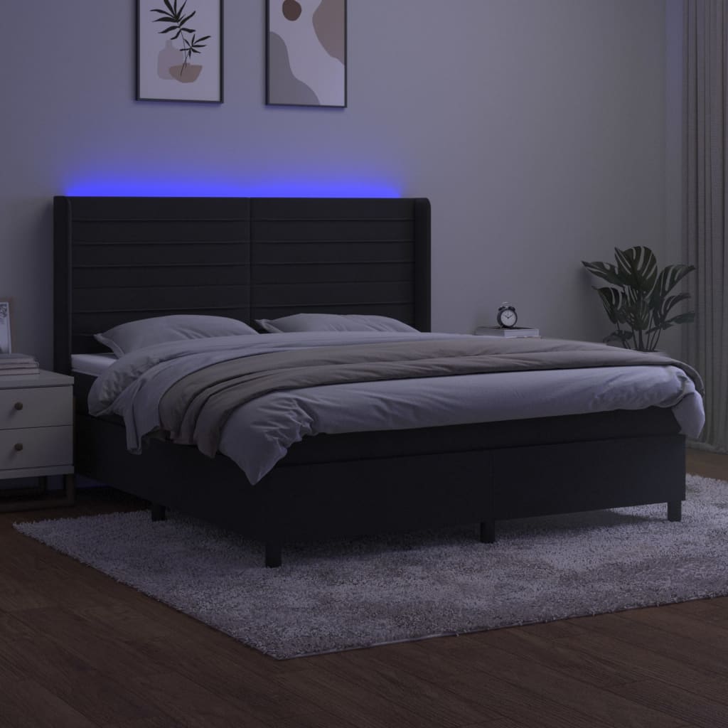 vidaXL Boxspring met matras en LED fluweel zwart 160x200 cm afbeelding