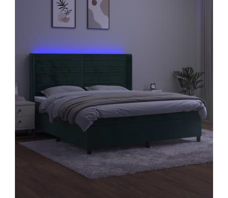 vidaXL Κρεβάτι Boxspring με Στρώμα & LED Σκ. Πράσινο 160x200εκ Βελούδο
