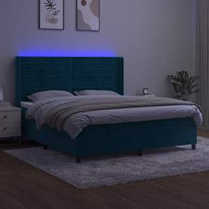 Box spring postel s matrací a LED tmavě modrá 160x200 cm samet - obrázek 4