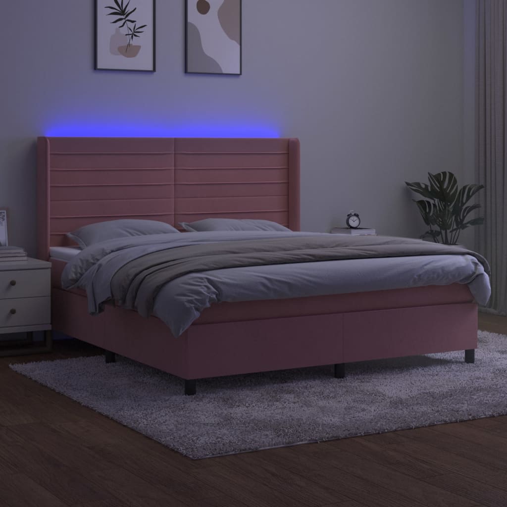Thumbnail - vidaXL Boxspringbett mit Matratze & LED Rosa 160x200 cm Samt
