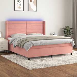 Box spring postel s matrací a LED růžová 160x200 cm samet - obrázek 1