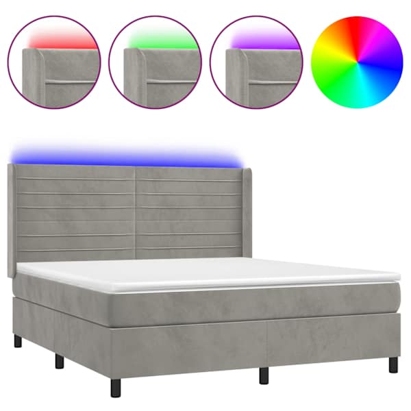vidaXL kontinentaalvoodi madrats ja LED, helehall, 180x200 cm, samet