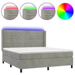 Box spring postelja z vzmetnico LED svetlo siva 180x200cm žamet - slika 2