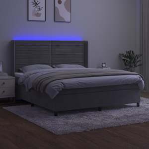 Box spring postelja z vzmetnico LED svetlo siva 180x200cm žamet - slika 3