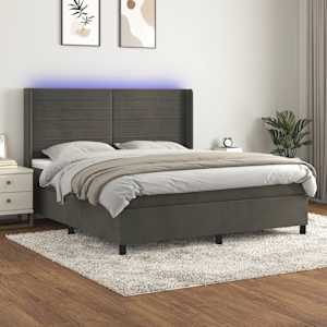 Box spring postel s matrací a LED tmavě šedá 180x200 cm samet - obrázek 1