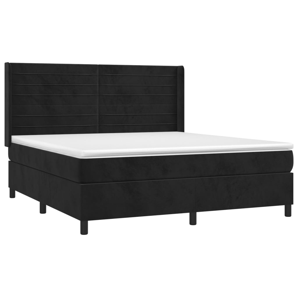 vidaXL Box spring postelja z vzmetnico LED črna 180x200 cm žamet