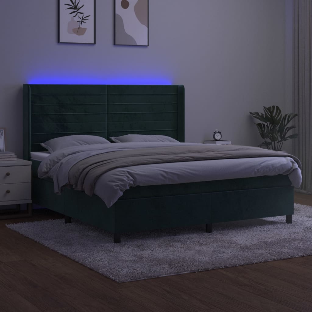 Thumbnail - vidaXL Boxspringbett mit Matratze & LED Dunkelgrün 180x200 cm Samt