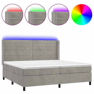 Box spring postel s matrací a LED světle šedá 200x200 cm samet - obrázek 2