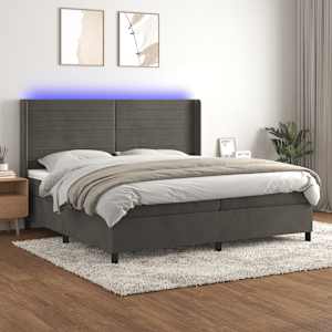 Box spring postel s matrací a LED tmavě šedá 200x200 cm samet - obrázek 1