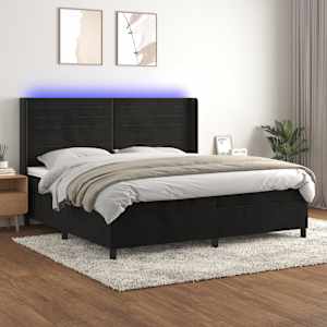 Box spring postel s matrací a LED černá 200x200 cm samet - obrázek 1