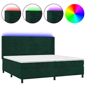 Box spring postel s matrací a LED tmavě zelená 200x200 cm samet - obrázek 2