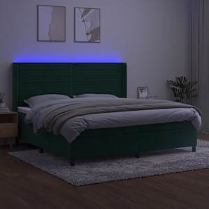 Box spring postel s matrací a LED tmavě zelená 200x200 cm samet - obrázek 3