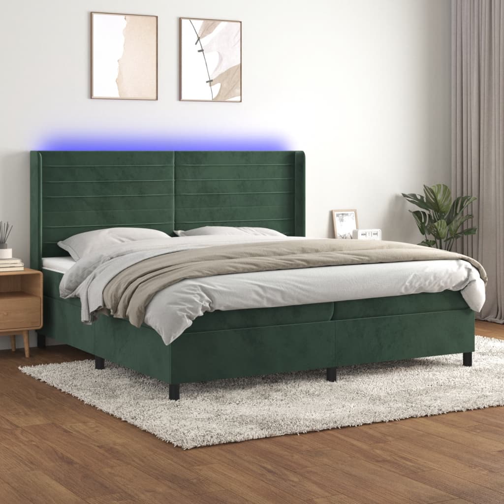 vidaXL Sommier tapissier matelas et LED Vert foncé 200x200 cm Velours