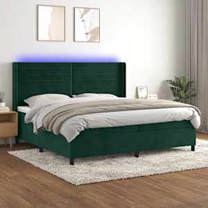 Box spring postelja z vzmetnico LED tem. zelena 200x200cm žamet