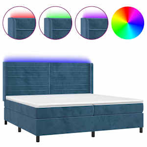 Box spring postel s matrací a LED tmavě modrá 200x200 cm samet - obrázek 2