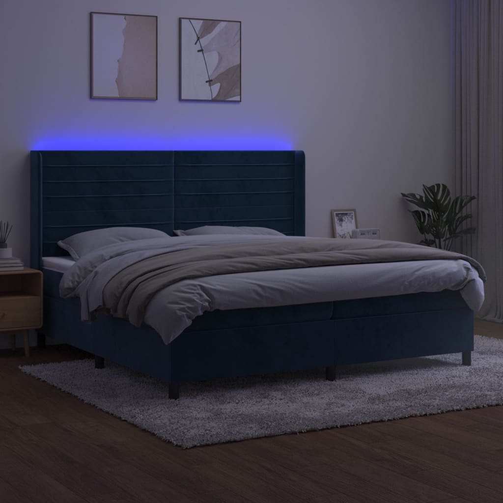 vidaXL Boxspring met matras en LED fluweel donkerblauw 200x200 cm afbeelding