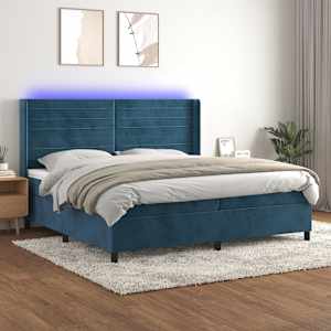 Box spring postel s matrací a LED tmavě modrá 200x200 cm samet - obrázek 1