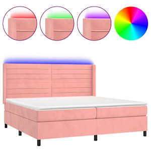 Box spring postel s matrací a LED růžová 200x200 cm samet - obrázek 2
