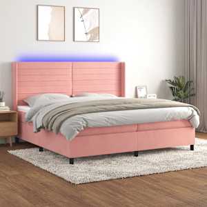 Box spring postel s matrací a LED růžová 200x200 cm samet - obrázek 1