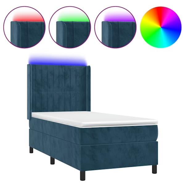 vidaXL kontinentaalvoodi madrats, LED, tumesinine, 80x200 cm, samet