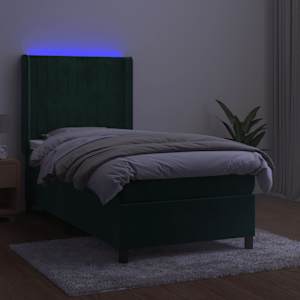 Box spring postel s matrací a LED tmavě zelená 90x190 cm samet - obrázek 3