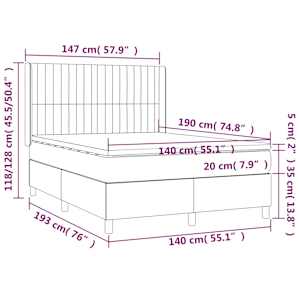 Box spring postel s matrací a LED světle šedá 140x190 cm samet - obrázek 8
