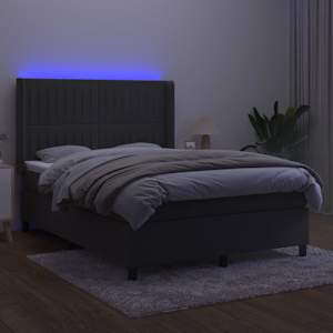 Box spring postelja z vzmetnico LED temno siva 140x190 cm žamet - slika 3