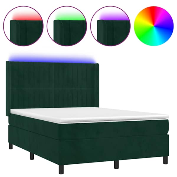 vidaXL kontinentaalvoodi madrats, LED, tumeroheline, 140x190 cm, samet