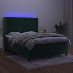 Box spring postel s matrací a LED tmavě zelená 140x190 cm samet - obrázek 3