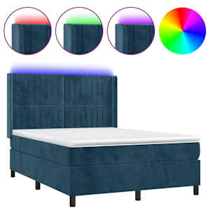 Box spring postel s matrací a LED tmavě modrá 140x190 cm samet - obrázek 2