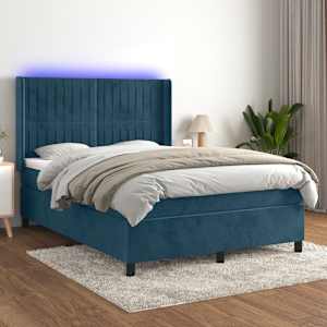 Box spring postel s matrací a LED tmavě modrá 140x190 cm samet - obrázek 1